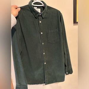 Men’s Green Corduroy Button Down Shirt 100% Cotton